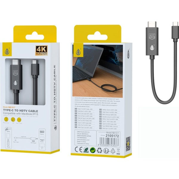 Jc nb1517 negro / adaptador de usb-c (macho) a hdmi (macho) 4k 30hz